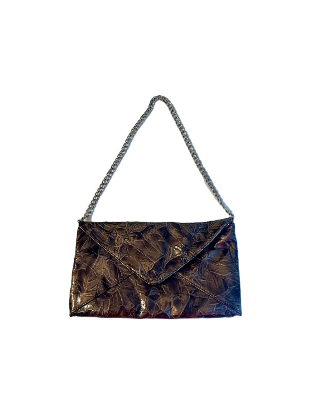 Jessica McClintock Purse Brown Envelope Clutch Chain Strap Pocket Shoulder Bag